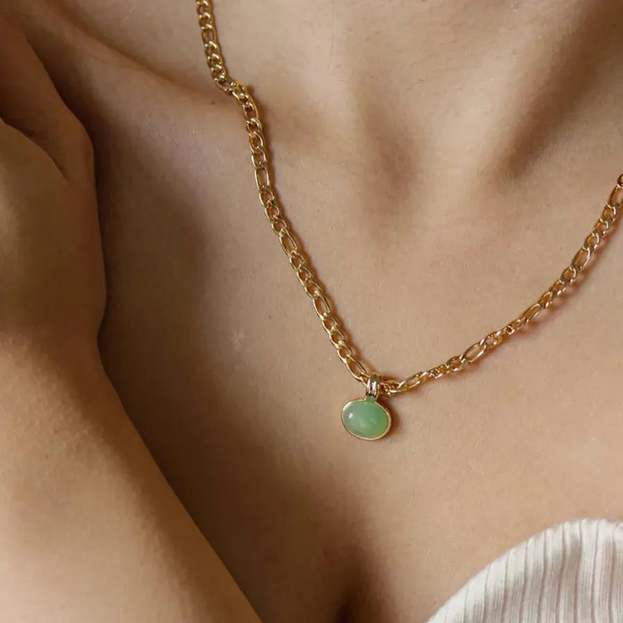 Oval Natural Tiger Eye Pendant Waterdrop Abalone Shell Necklace Stainless Steel Zircon Choker
