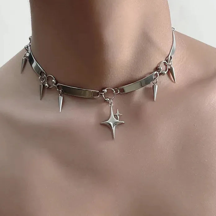 Hiphop Punk Star Pendant Necklace Men Women Gothic Y2K Rock Jewelry