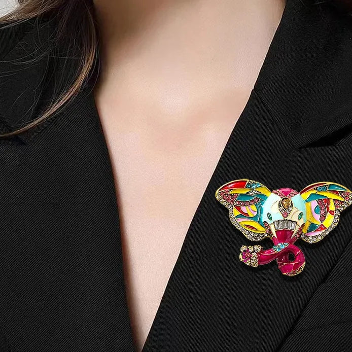 Vintage Colored Elephant Rhinestone Brooch for Women Stylish Accessory