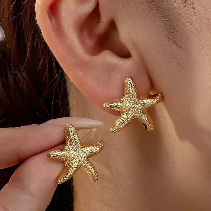 Vintage Gold Starfish Stud Earrings for Women Ocean Jewelry Celestial Gift
