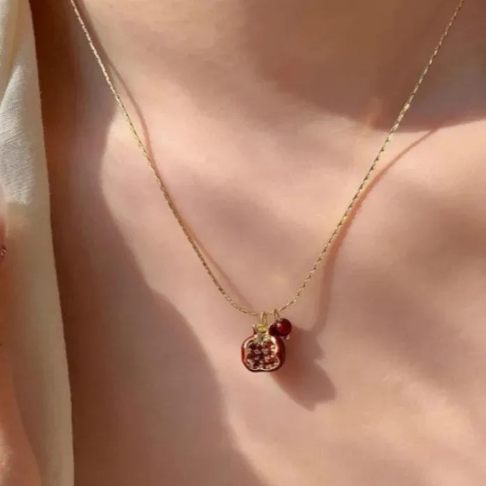Pomegranate Pendant Necklace Copper Tassel Zircon Collarbone Chain Gift