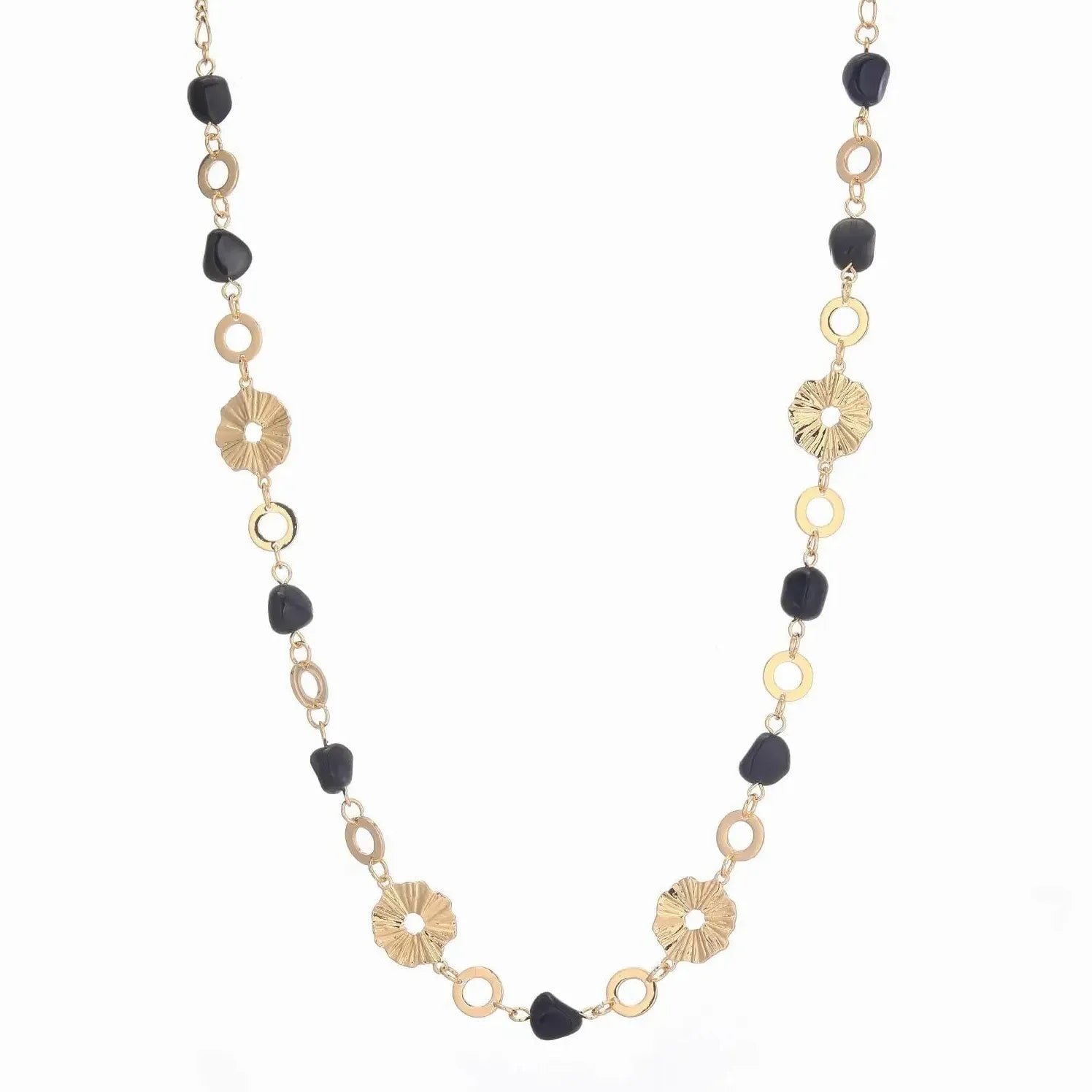 Boho Gold Plated Stainless Steel Long Chain Necklace Featuring Natural Stone Beads