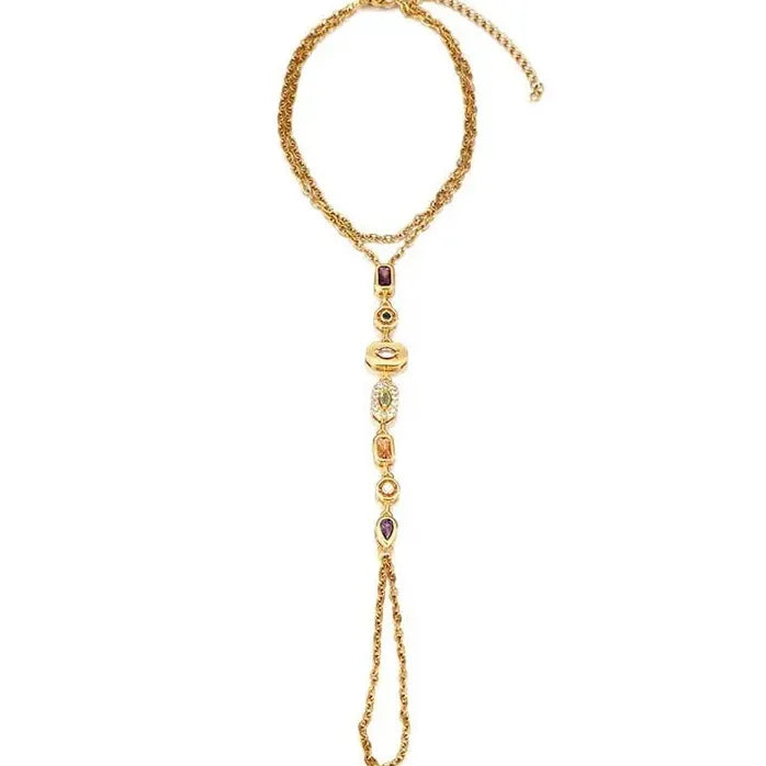 Stainless Steel Colorful Crystal Hand Chain Bracelet for Women Fashion Bangle Jewelry