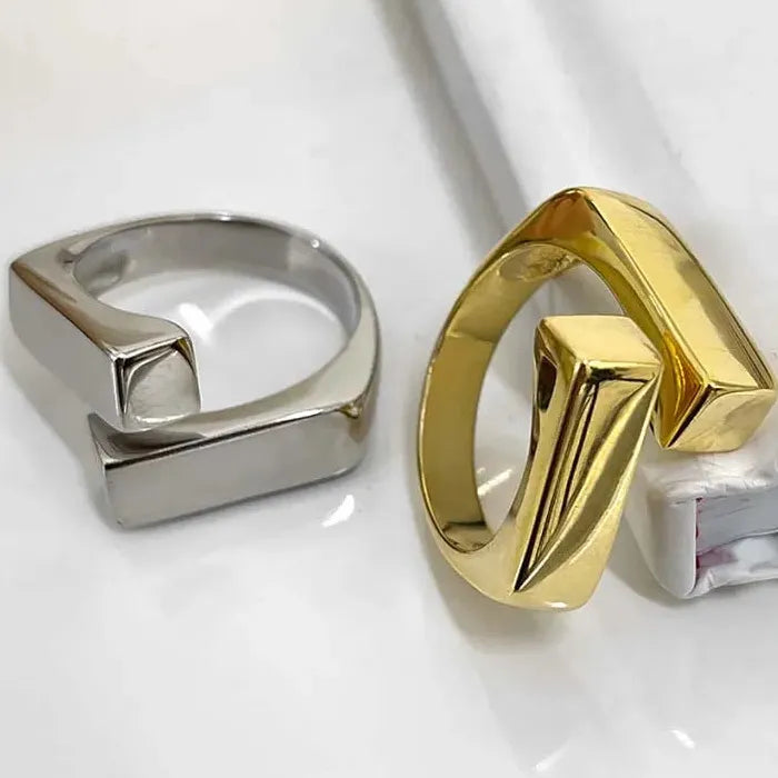 Korean Silver Geometric Rectangle Cross Adjustable Ring for Women Jewelry Gift