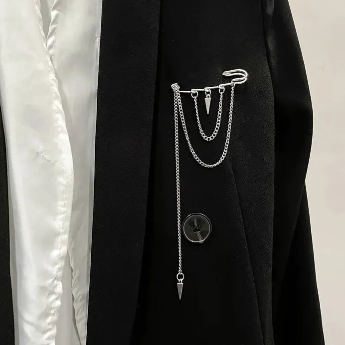 Vintage Dark Geometric Tassel Brooch for Men and Women Zinc Alloy Rhinestones