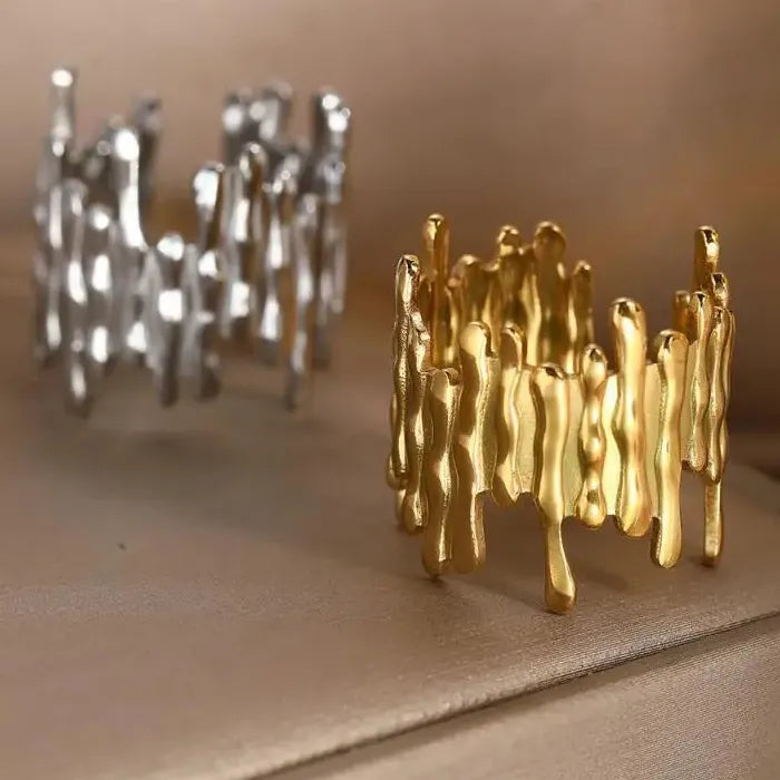 Stainless Steel Irregular Vertical Bar Ring Unisex Gold Silver Open Jewelry Accessory