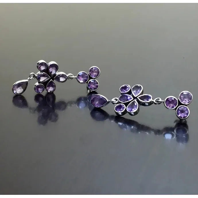 Vintage Bohemian Women's Purple Crystal Drop Earrings Ethnic Pendant Jewelry Gift
