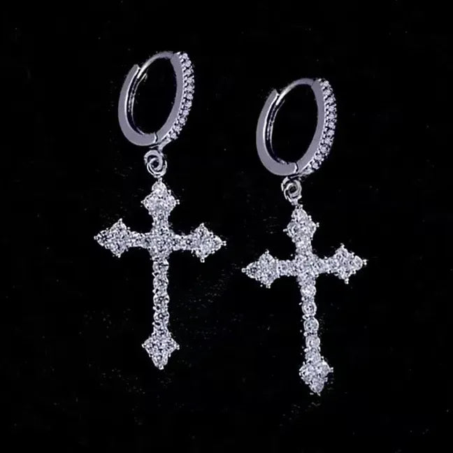 Punk Cross Drop Earrings Crystal Zircon Hiphop Fashion Jewelry Gifts