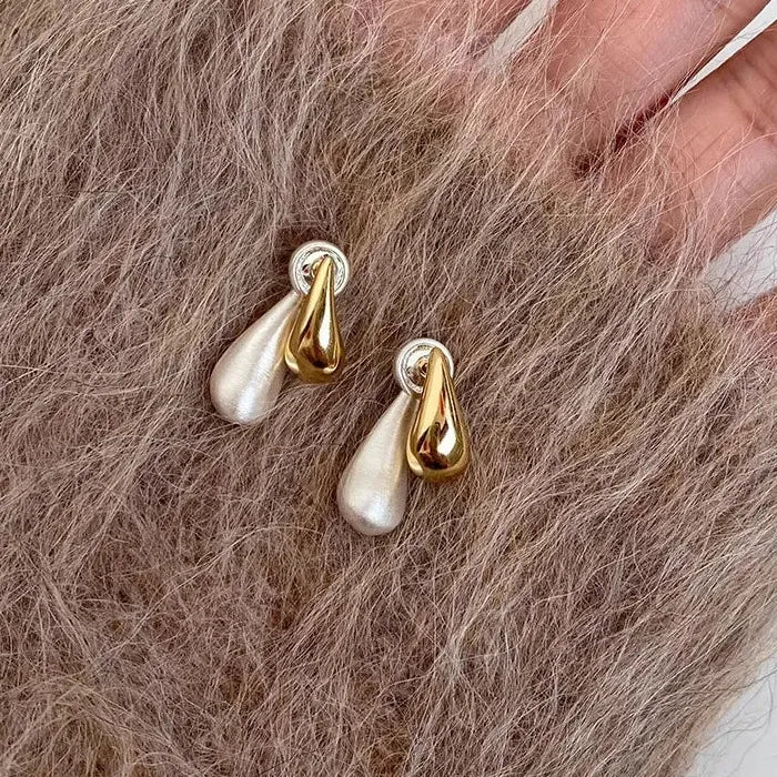 Geometric Zinc Alloy Water Drop Two-Color Detachable Earrings for Women