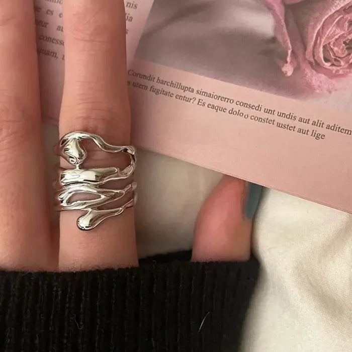 Vintage Irregular Hollow Adjustable Cocktail Ring for Women Fashion Jewelry