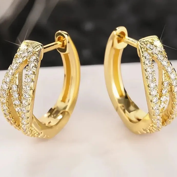 Hollow Geometric CZ Hoop Earrings Brass Fashion Party Wedding Gift for Women