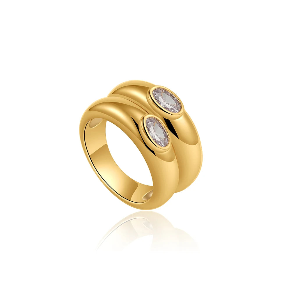 18K Gold Plated Zircon Wedding Ring for Women Stainless Steel Geometric Band