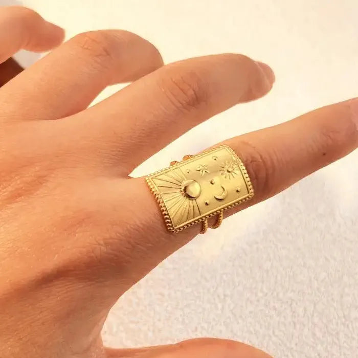 18K Gold Color Stainless Steel Heart Ring Wedding Couple Jewelry Gift