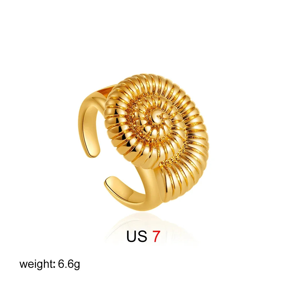 18K Gold Plated 316L Stainless Steel Seashell Scallop Chunky Ring Retro Jewelry
