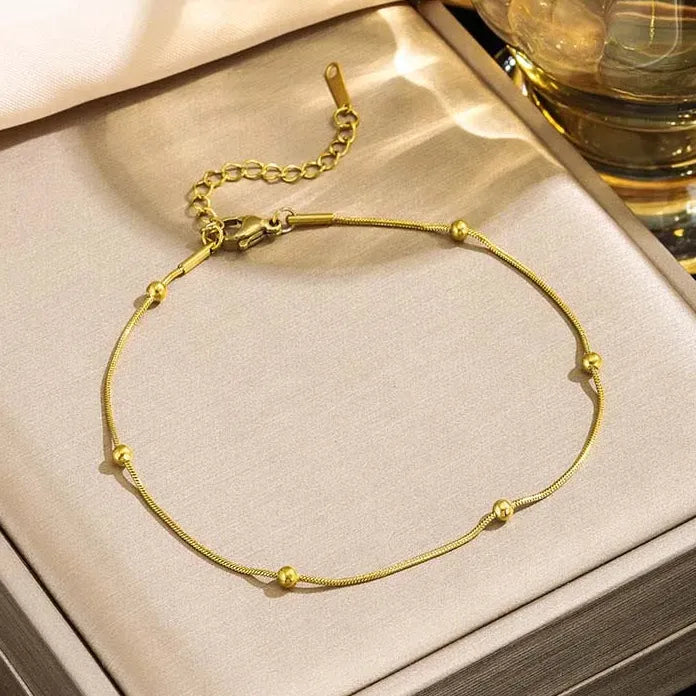 Stainless Steel Round Bead Choker Necklace & Bracelet Set for Women Gold Snake Chain Jewelry