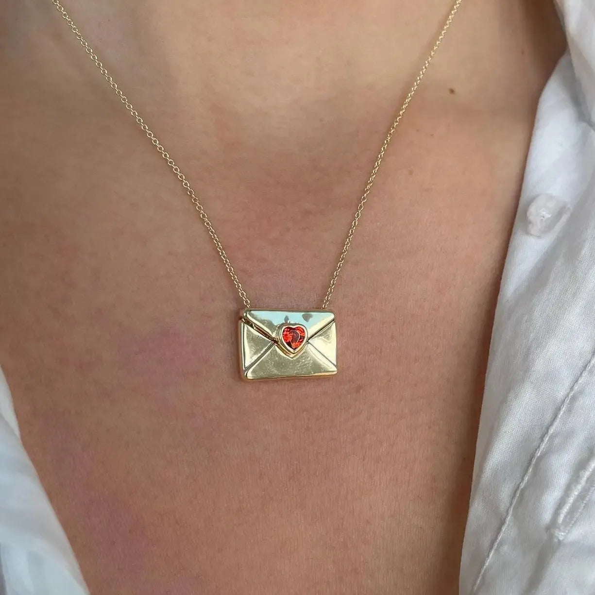 Vintage Heart Zircon I Love You Square Metal Pendant Openable Envelope Necklace Stainless Steel Choker Jewelry