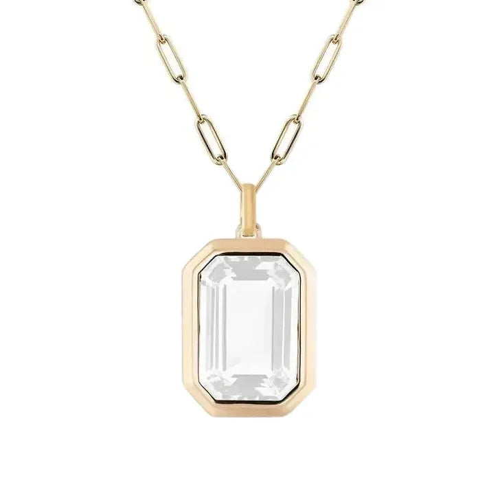 Retro Hip-Hop Multicolor Geometric Square Crystal Pendant Necklace Cuba Chain Women