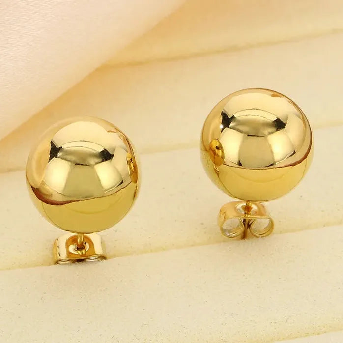 Gold Stainless Steel Hollow Ball Stud Earrings for Women Wedding Jewelry
