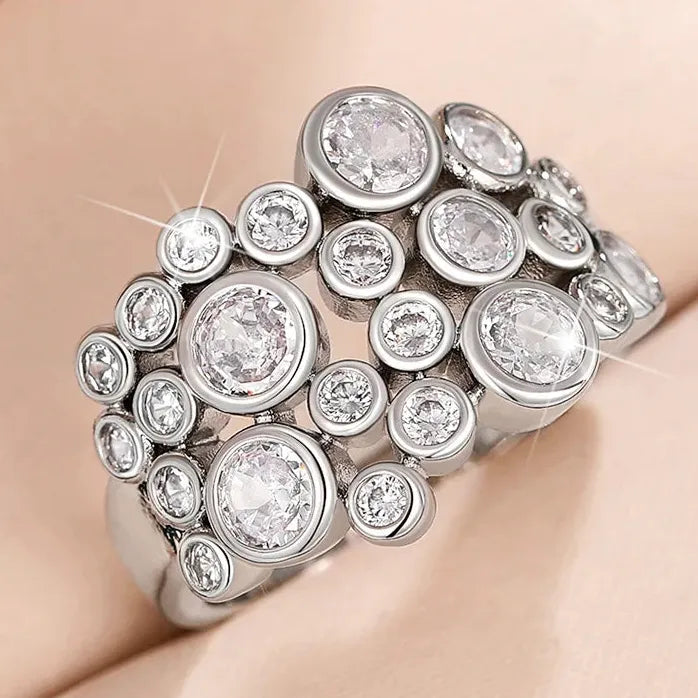 Geometric Cubic Zirconia Women’s Wedding Engagement Band Silver Ring