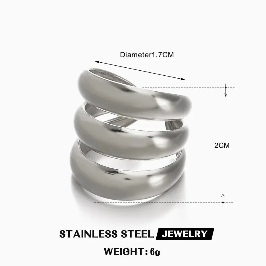 Stainless Steel Multi Layer Geometric Cocktail Ring for Women Gold Silver Jewelry