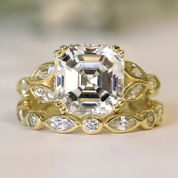 Opulent 2-Piece Women’s Bridal Cubic Zirconia Brass Engagement Ring Set