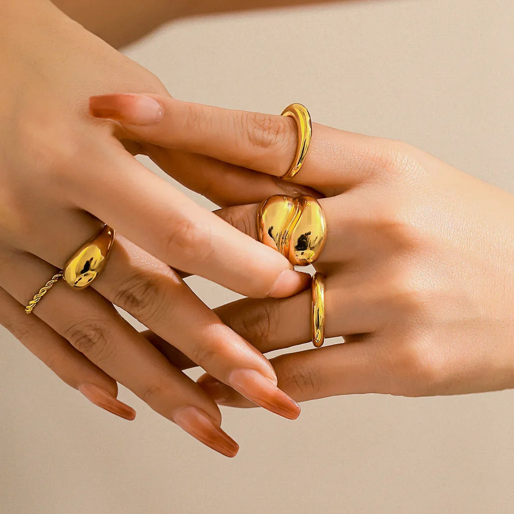 5Pcs Adjustable Zinc Alloy Punk Geometric Dome Finger Ring Set for Women
