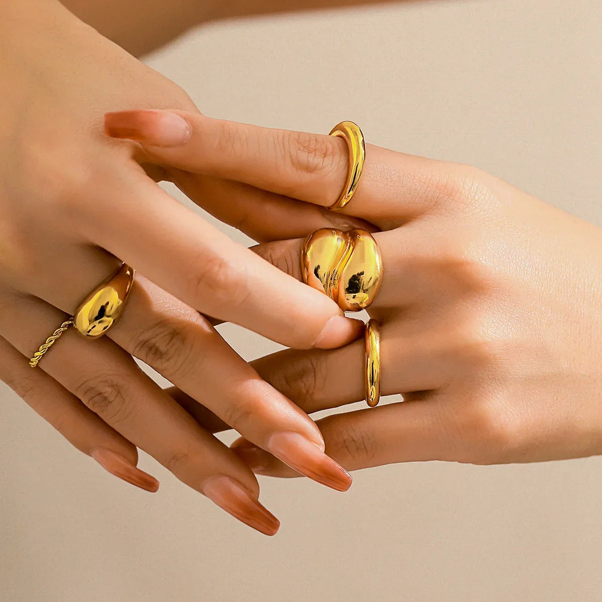 5Pcs Adjustable Zinc Alloy Punk Geometric Dome Finger Ring Set for Women
