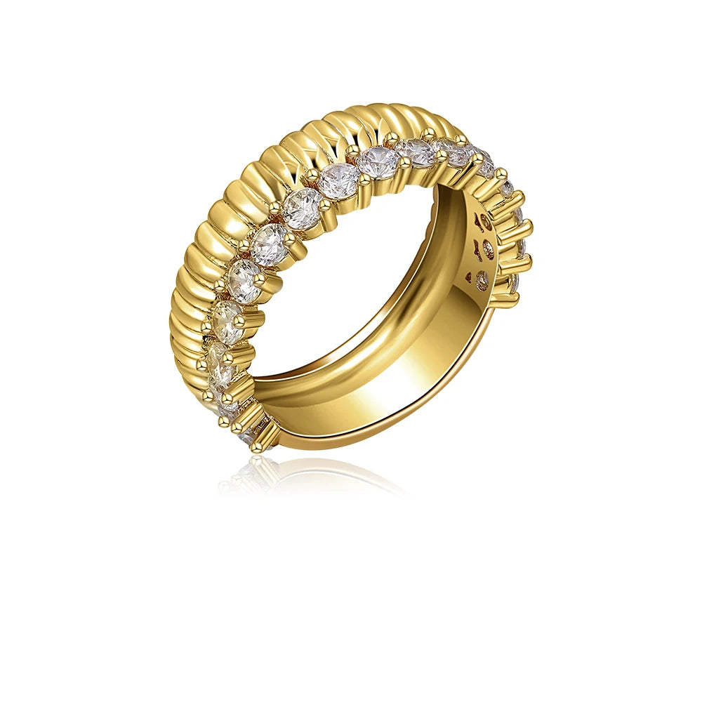 18k Gold Plated Stainless Steel Geometric CZ Zircon Wedding Ring Lightweight