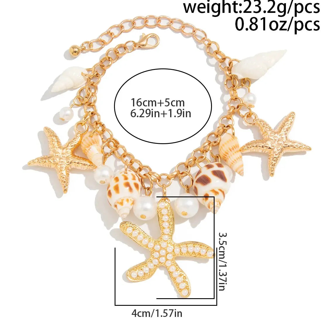 Handmade 18k Gold Plated Starfish Shell Pearl Bracelet Boho Beach Jewelry Charm