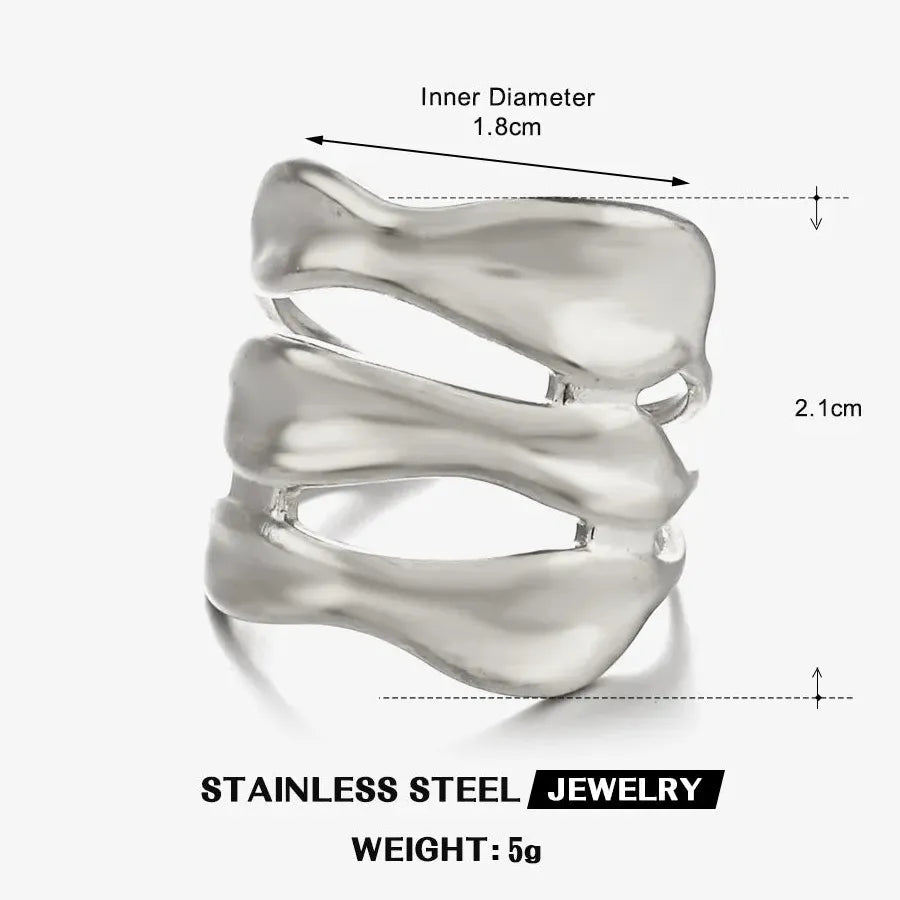 Vintage Stainless Steel Double-Layer Hollow Open Rings for Women, Hypoallergenic Jewelry