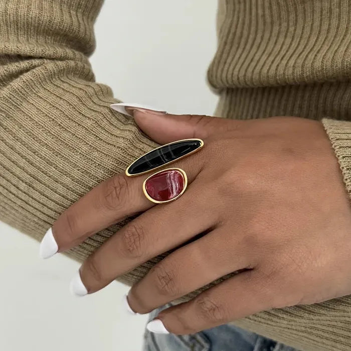 Adjustable Red Zircon Heart Ring for Women Vintage Punk Y2K Jewelry Gift