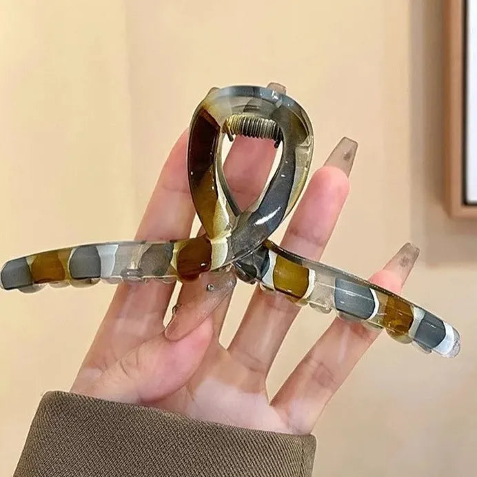 Retro Color Block Acetate Hair Claw Shark Clip for Women Fashion Accessory