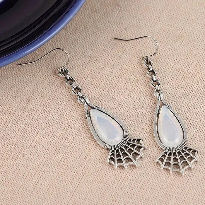 Retro Dream Catcher Pendant Earrings with Synthetic Moonstone Zinc Alloy Jewelry Gift