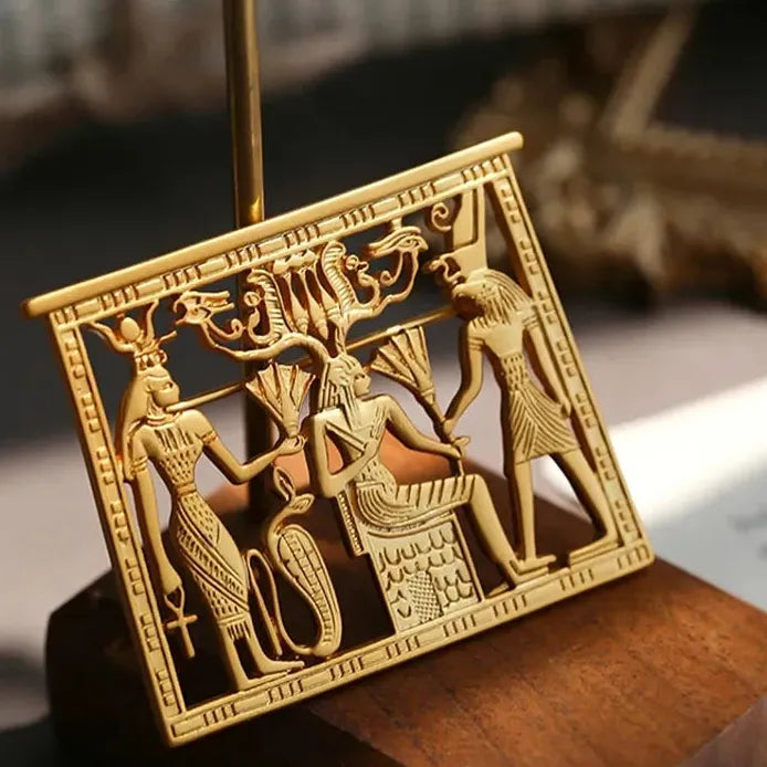 Vintage Egyptian Pharaoh Square Hollow Brooch Pin Matt Gold Retro Style