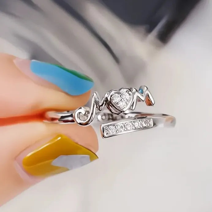 Elegant Romantic MOM Women’s Brass Ring with Sparkling CZ Inlay Gift
