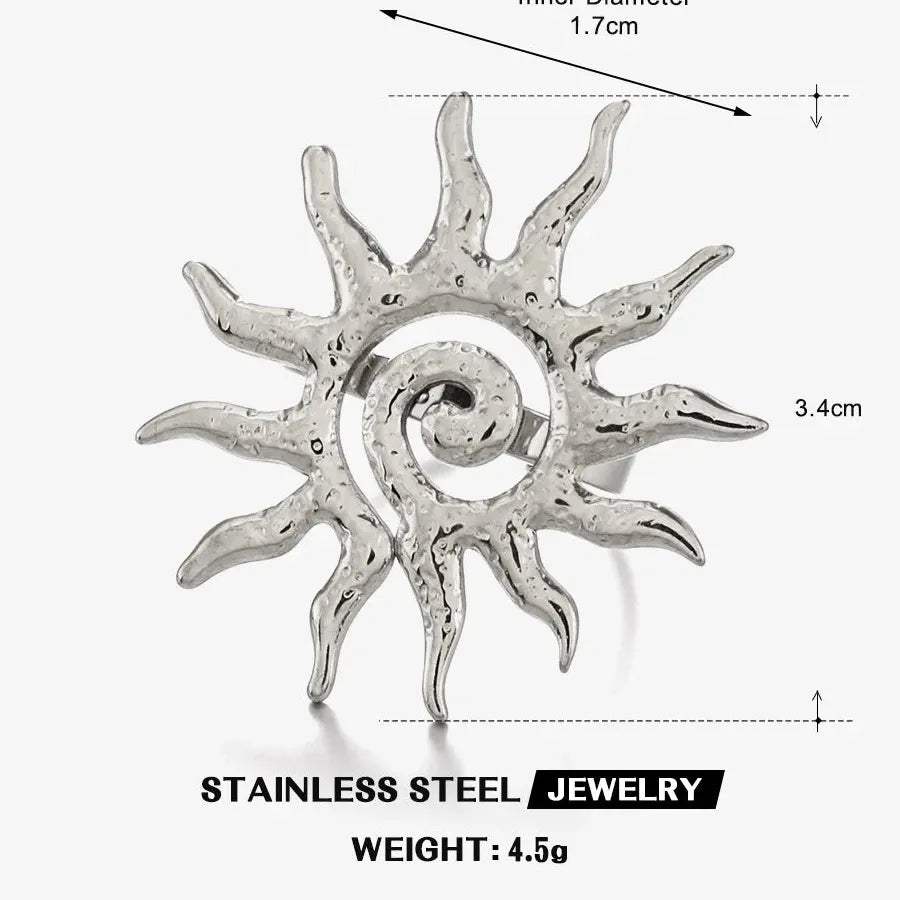 Vintage Stainless Steel Flower Opening Ring Heart Petal Jewelry for Women Men Gift