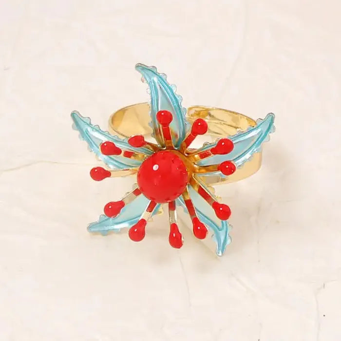 Adjustable Bohemian Flower Plant Pattern Ring for Women Vintage Jewelry