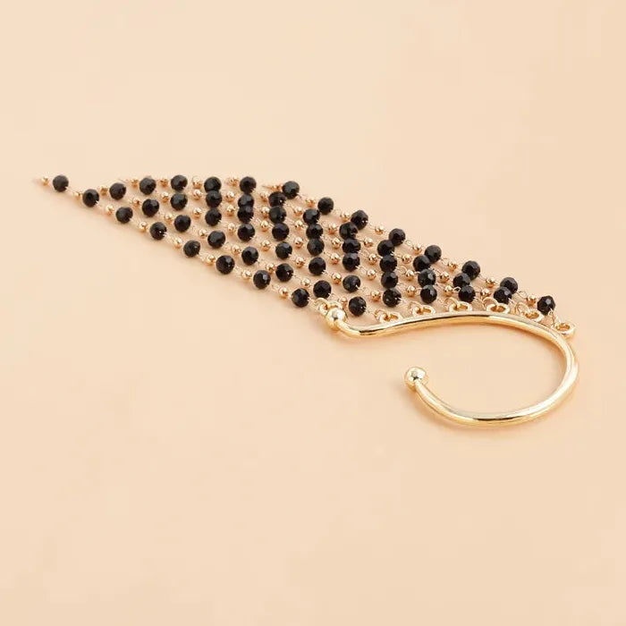 Vintage Black Crystal Tassel Zinc Alloy Clip-On Ear Hook Earrings Gift