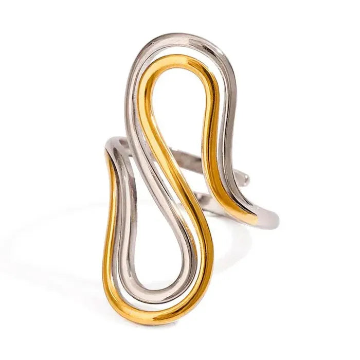 Gold Color Stainless Steel Adjustable Double S-Shaped Ring for Women Jewelry