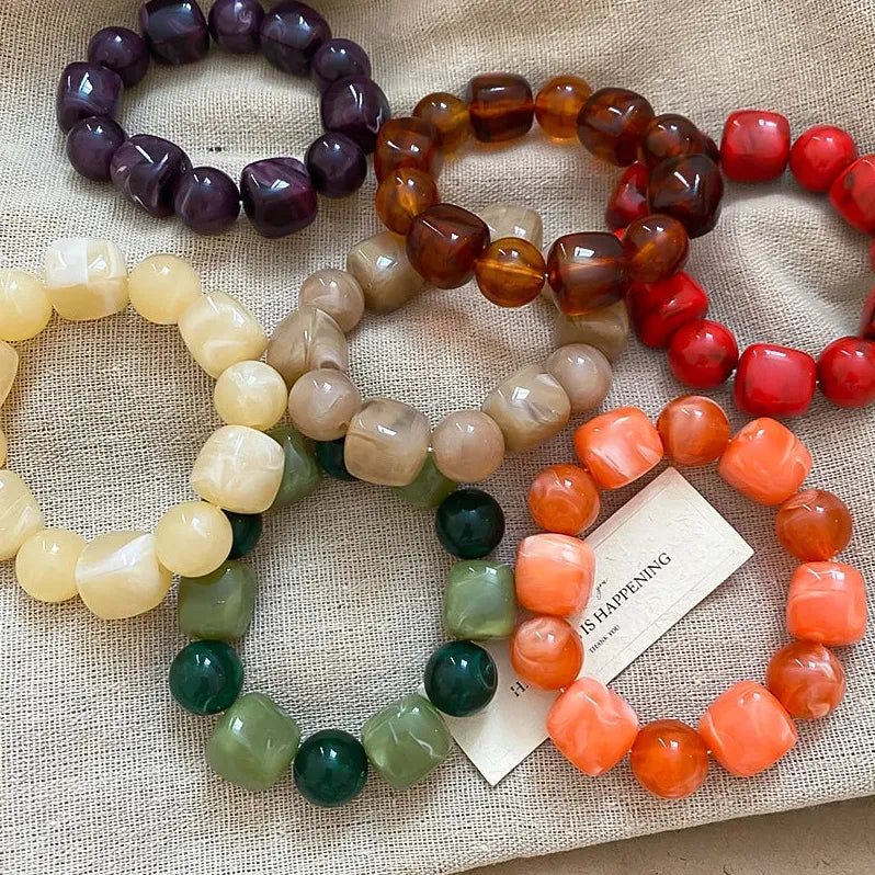 Boho Acrylic Irregular Square Round Beaded Bracelet for Women Korean Fashion