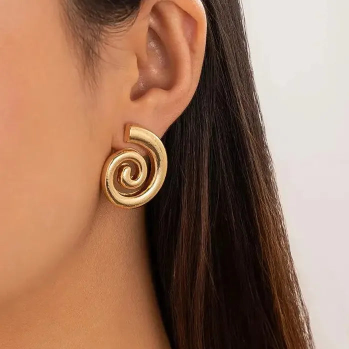 Gold Plated Greek Spiral Geometric Stud Earrings for Women Jewelry Gift