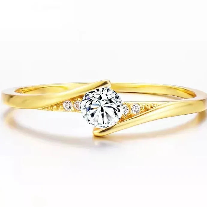 Classic Gold Color Metal Ring with White Zircon for Women Bride Wedding Gift