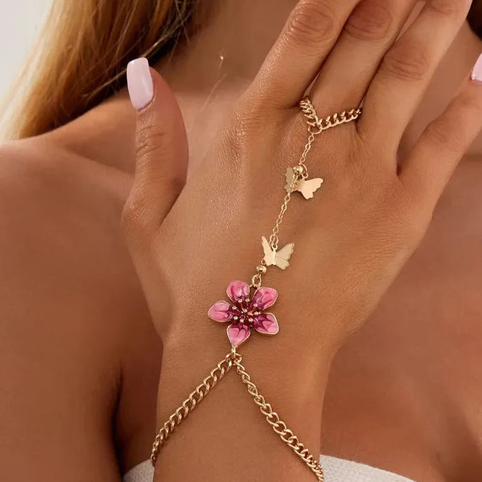 Butterfly Tassel Flower Adjustable Finger Bracelet for Women Jewelry Gift 2026