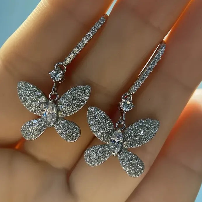 Butterfly Cubic Zirconia Dangle Earrings Silver Lightweight Statement Jewelry