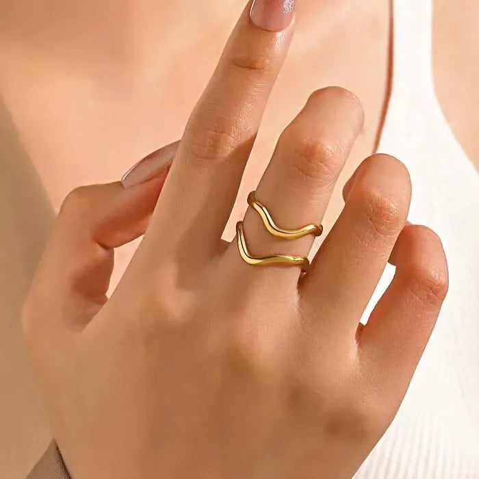 Stainless Steel Gold Irregular Geometric Wide Ring for Women Gift Jewelry Trendy