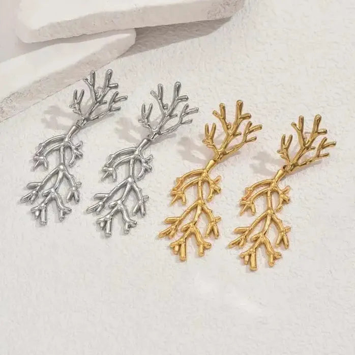 Stainless Steel Tree Branch Drop Earrings for Women Punk Tassel Jewelry Gift