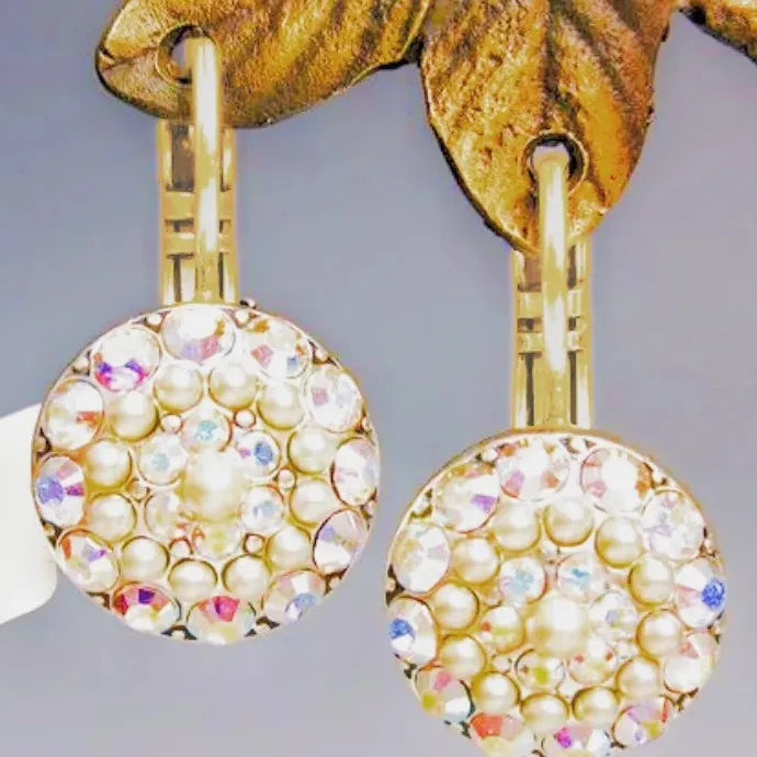 Silver Gold Geometric Rhinestone Imitation Pearl Turquoise Bead Drop Earrings for Women