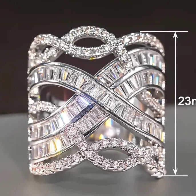 Women’s Brass Geometric Cubic Zirconia Cocktail Ring Luxury Party Gift
