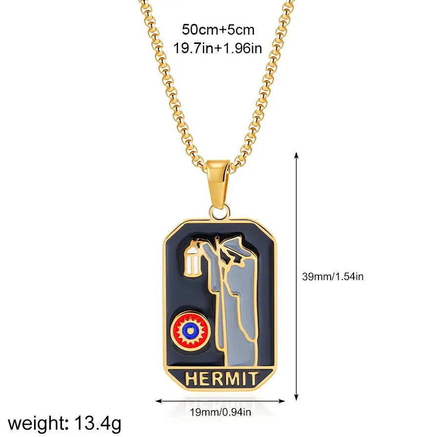 Vintage Gold Plated Stainless Steel Tarot Card Pendant Necklace for Women Punk