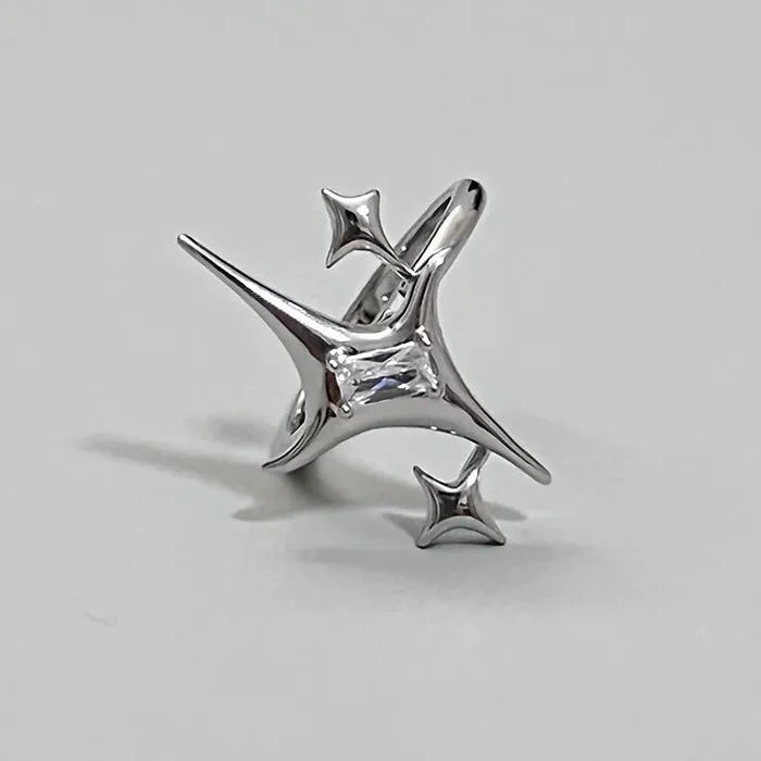 Copper Metal Zipper Open Ring Featuring Zircon Crystal for Women Personality